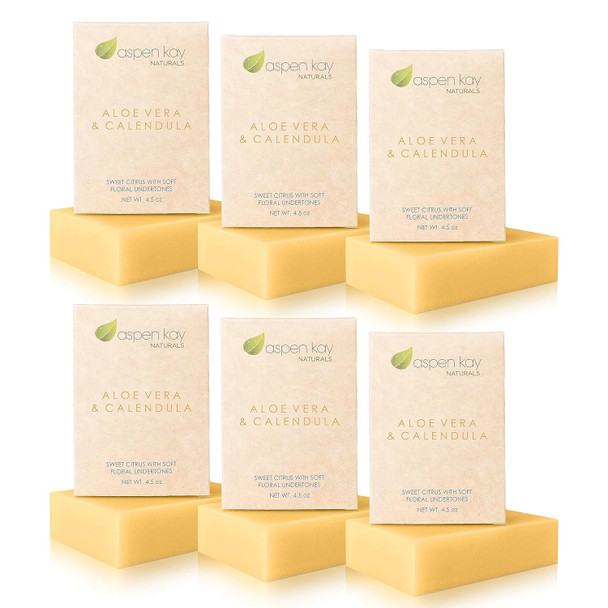 Aspen Kay Naturals Aloe Vera & Calendula Soap Natural & Organic Ingredients Organic Aloe Vera Calendula & Turmeric Soap. Use For Face & Body. For Men Women & Teens. Gentle Face Wash. (Pack Of 2)