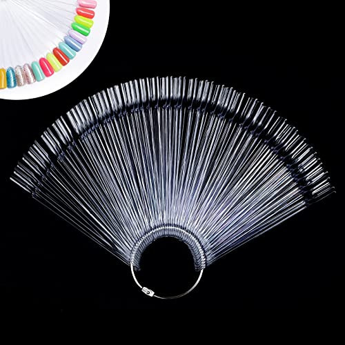Azurebeauty 50 Pcs Nail Color Sticks With Ring Clear Fan Shape Nail Art Polish Display Tips False Nail Sample Sticks Nail Practice Color Display Transparent Nail Practice-Tips For Manicure