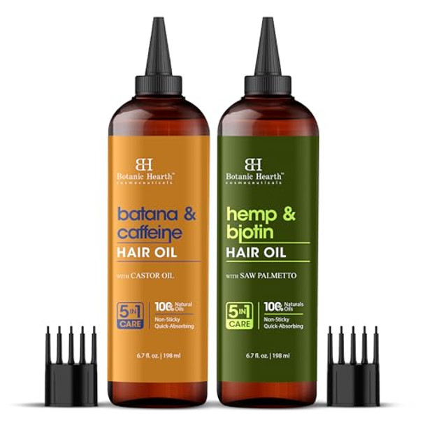 Botanic Hearth Batana & Caffeine And Hemp & Biotin Hair Oil Combo Set 6.7 Fl Oz Each
