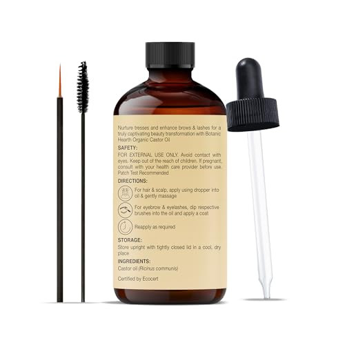 Botanic Hearth Castor Oil 100% Pure & Natural Cold Pressed Organic 4 Fl Oz For Hair Eyelashes & Eyebrows Hexane Fast Absorbing With Dropper & Applicators