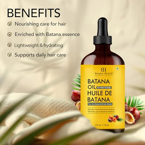 Botanic Hearth 100% Pure Batana Oil For For Hair Growth Weightless(Glass Bottle 4 Fl Oz) From Hondurashair Oil Repairs Dry Damaged Hair Strengthening Healthier Hair- Hair Tonic