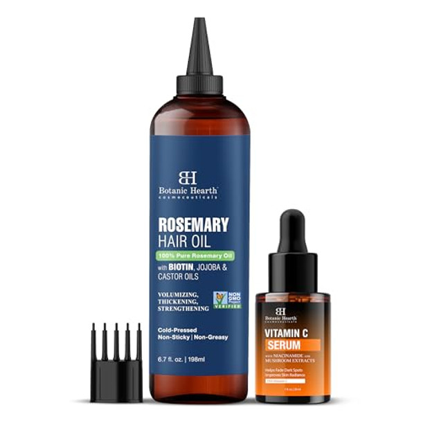 Botanic Hearth Vitamin C Face Serum 1Fl Oz And Rosemary Hair Oil 6.7 Fl Oz Combo Set