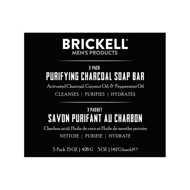 Brickell Men'S Purifying Charcoal Soap Bar For Men (3 Pack) Natural And Organic Exfoliating Bar Soap Handmade With Activated Charcoal And Peppermint Scented 5 Ounce Bar (3 Pack)
