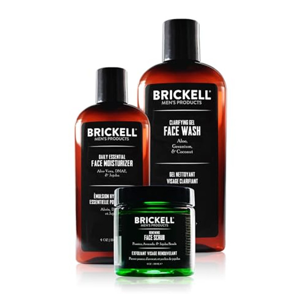 Brickell Men'S Daily Advanced Face Care Routine I Gel Facial Cleanser Wash Face Scrub Face Moisturizer Lotion Natural And Organic Unscented Men'S Skin Care Set