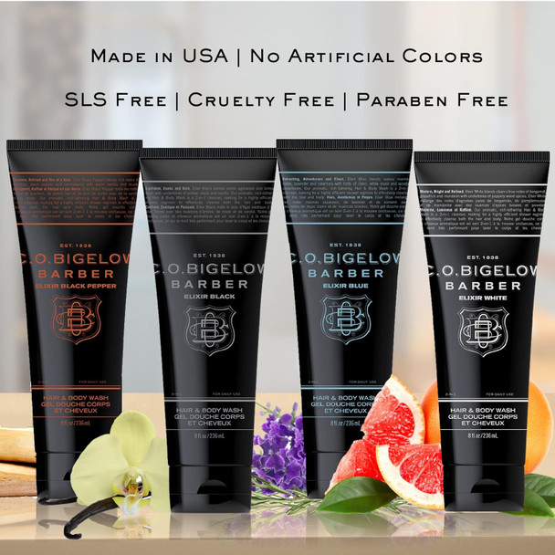 C. O. Bigelow Elixir Black Hair & Body Wash For Men Musk & Vanilla Scented Men'S 2 In 1 Shampoo & Body Wash 8 Fl Oz