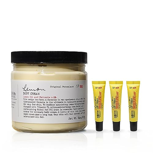 C.O. Bigelow Lemon Body Cream- No. 005 32 Oz. & Lemon Lip Cream Trio 0.5 Oz./ 14G Each. Pack Of 3