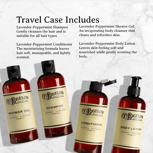 C.O. Bigelow Lavender Peppermint Travel Kit 4 Items (3.4 Oz Each) Plus Travel Case