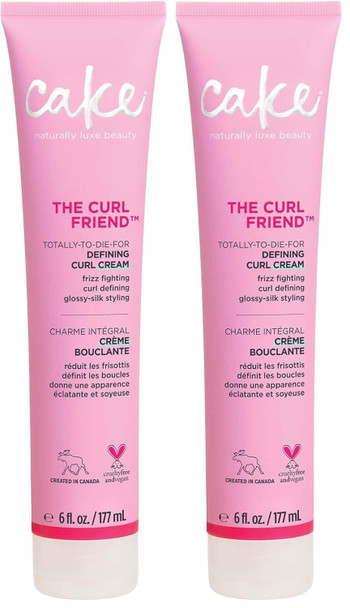 Cake Beauty Curl Friend Defining Curl Cream - Bounce Curly Hair Styling Product & Anti Frizz Control Heat Protectant For Hair Detangler – Cruelty & Vegan (Pack Of 2)