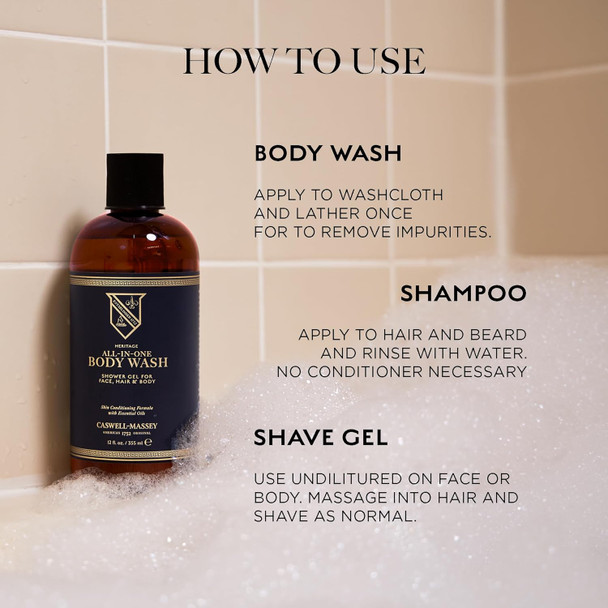 Caswell-Massey Heritage All-In-1 Body Wash Use As A Face Wash Beard Wash Shampoo Body Wash & Shave Gel Signature Heritage Soap For Men 12 Fl Oz Made In Usa