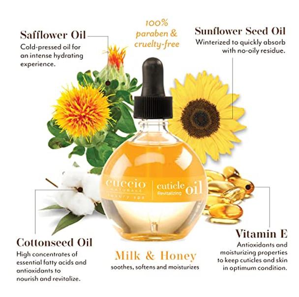 Cuccio Naturale Luxury Spa Hydration Essentials Set - Provides Nourishing Hydration - Soothes And Softens The Skin - Delivers A Relaxing Feeling - Milk And Honey - 2 Pc Body Butter And Cuticle Oil