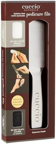 Cuccio Naturale Reusable Stainless Steel Pedicure File Kit With 30 Extra Refills – Professional Foot Care Tool For Smooth Callus- Feet – Durable Hygienic Design