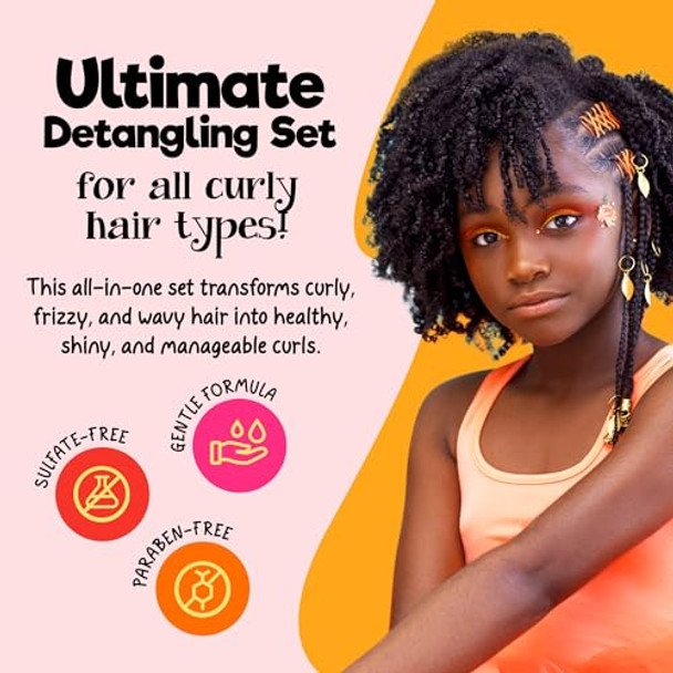 Curlykids Super Detangle Spray Bundle With Hair Detangler Spray Kids Shampoo Conditioner Gel & Creme For Curly Frizzy & Wavy Hair Sulfate & Paraben- Formula To Detangle