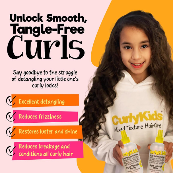 Curlykids Super Detangling Spray Frizz Control Hair Detangler Spray For Kids Hair Care For Kinky Wavy & Curly Hair Sulfate & Paraben 3 Pack