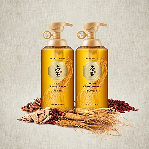 Daeng Gi Meo Ri- Ki Gold Ginseng Blossom 2 Shampoo Set Real Ginseng Inside Herbal Shampoo Hair Growth Preventing Hair Loss 24.01 Fl Oz Each