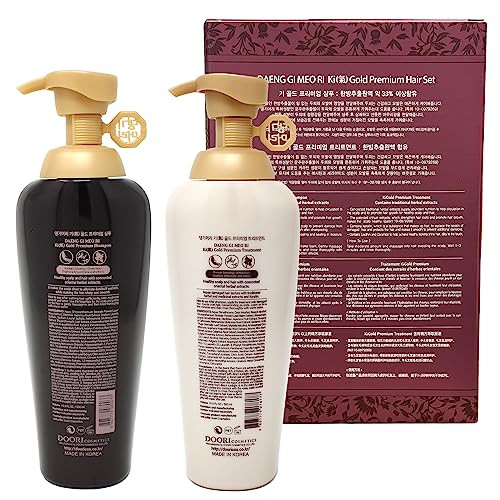 Daeng Gi Meo Ri- Ki Gold Premium Shampoo + Treatment Set Promoting Hair Growth Effectively Moisture To Dry And Rough Hair No Artificial Color 500Ml