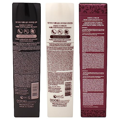 Daeng Gi Meo Ri- Ki Gold Premium Shampoo + Treatment Set Promoting Hair Growth Effectively Moisture To Dry And Rough Hair No Artificial Color 500Ml