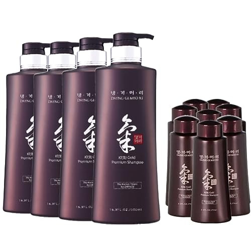 Daeng Gi Meo Ri- Ki Gold Premium Shampoo(4 Pcs) Promoting Hair Growth Effectively Moisture To Dry And Rough Hair No Artificial Color 16.9 Fl Oz/ 500Ml + 2.3 Fl Oz/70Ml Samples(8Pcs)