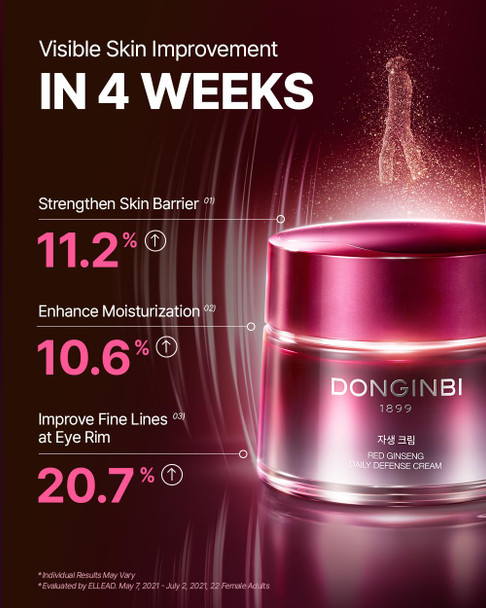 Donginbi Red Ginseng Daily Defense Cream - Firming Cream For Loose Surface Face Moisturizer For Skin Barrier Repair Korean Red Ginseng Skin Care S For Women 0.8 Floz / 25 Ml