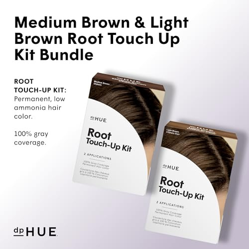 Dphue Root Touch-Up Kit - Includes Medium Brown And Light Brown - Permanent Hair Color For Gray Coverage - Paraben Sls & Sles Sulfate - Leaping Bunny