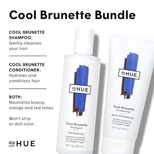 Dphue Cool Brunette Shampoo (8.5 Oz) + Cool Brunette Conditioner (6.5 Oz) - Blue Pigments To Neutralize Unwanted Orange Red Brassy Tones - Gluten-