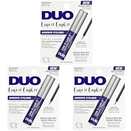 Duo Line It Lash It Adhesive Eyeliner - Metallic Purple Waterproof Long-Lasting Lash Glue For Strip Individual & Magnetic Lashes 0.12 Oz 3-Pack