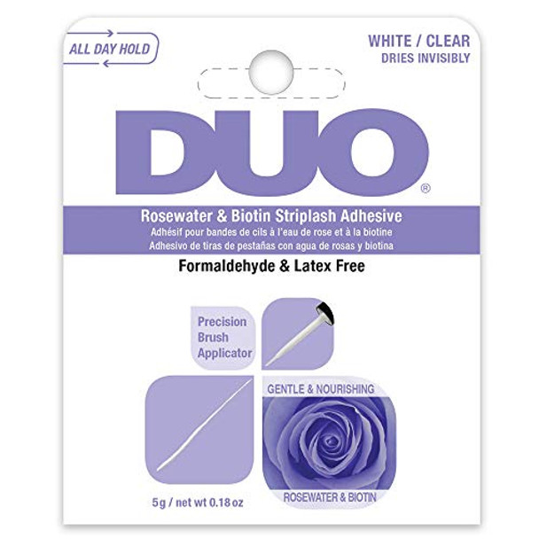 Duo Rosewater & Biotin Eyelash Glue - Clear Strip Lash Adhesive With Brush Applicator All Day Hold 0.18 Oz