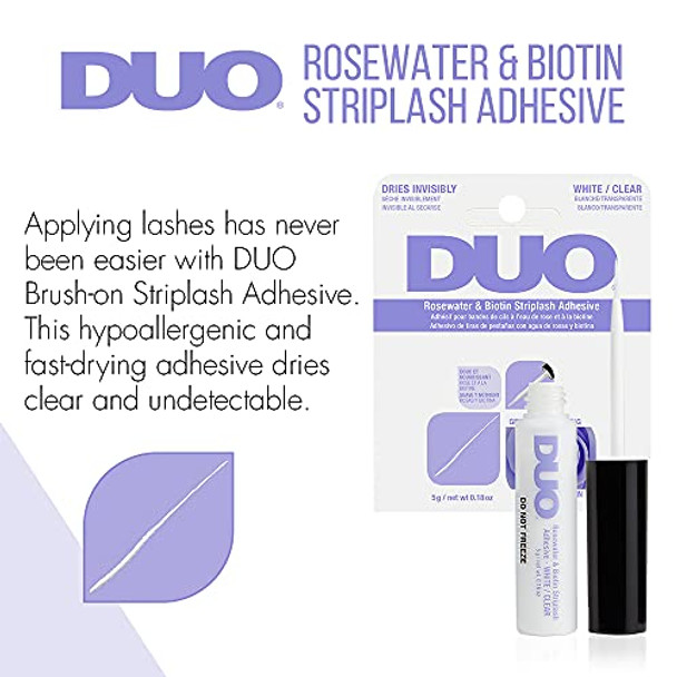 Duo Rosewater & Biotin Eyelash Glue - Clear Strip Lash Adhesive With Brush Applicator All Day Hold 0.18 Oz