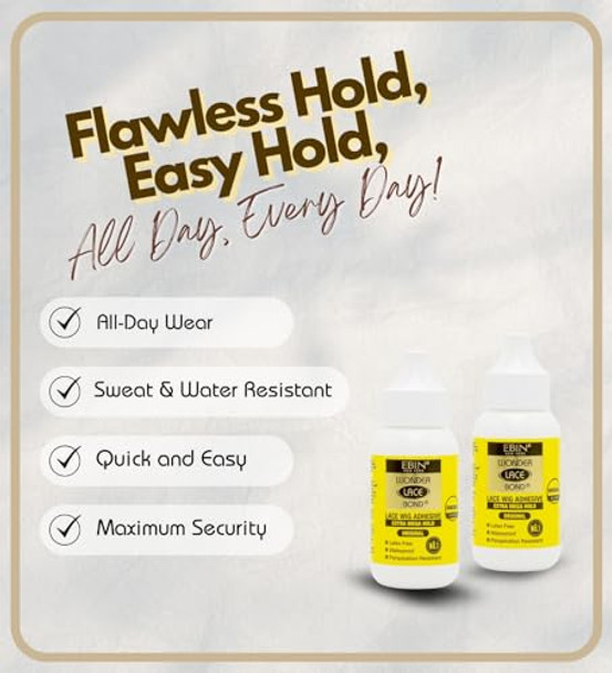 Ebin York Wig Glue Wonder Lace Bond Waterproof Adhesive - Extra Mega Hold By Ebin York – Long-Lasting Lace Wig Glue For Secure Hold – Sweat & Humidity Resistant – Set (2 Pack)