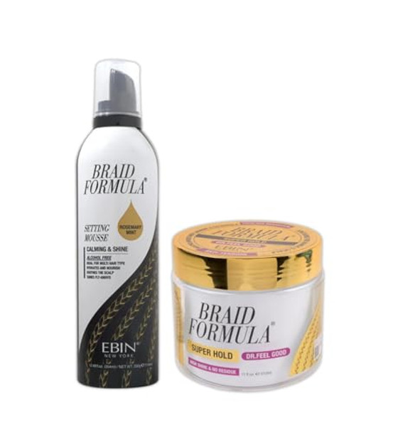 Ebin York Braid Formula Conditioning Gel Dr. Feel Good 11Oz & Setting Mousse Calming Shine Rosemary Mint 12.49Oz Braid Mousse Hair Foam & Conditioning Gel For Braids – Set (2 Items)