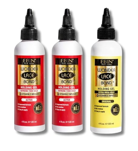 Ebin York Lace Glue – 2X Wonder Lace Bond Holding Gel Extreme Firm Hold (4 Oz/120 Ml) Bundle With Extra Mega Hold (4 Oz/120 Ml) Long-Lasting & Styling Control – Set (3 Items)