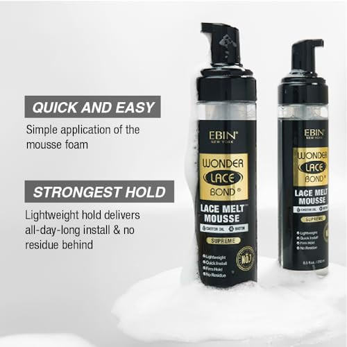 Ebin York Wonder Lace Bond Melt Mousse 3.38Oz/100Ml- Extreme Firm Hold (Supreme) Biotin + Castor Oil No Residue Long Lasting Formula With Protecting Edges Gives Undetectable And Natural Look