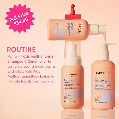 Evereden Kids Shampoo And Conditioner 2 In 1 And Kids Body Wash Set Gentle And Clean Skin Care Non-Toxic Ingredients Cool Peach Scent