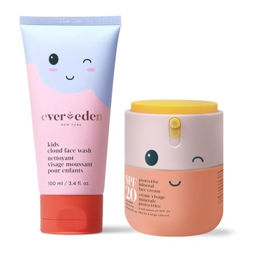 Evereden Happy Morning Duo & Kids Lip Gloss Kids Skin Care Cloud Face Wash + Spf 20 Mineral Face Cream & Kids Tinted Non Toxic Lip Gloss Easy-To-Use Skincare For Kids