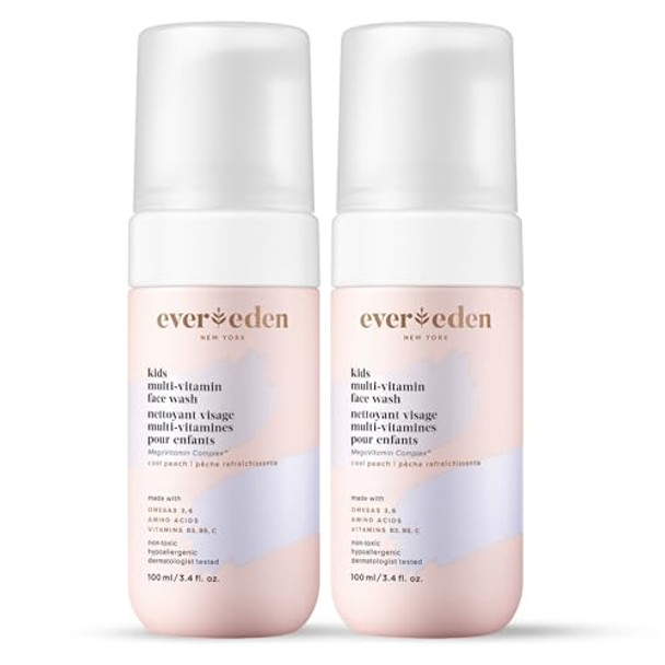Evereden Kids Face Wash: Cool Peach 3.4 Fl Oz. Gentle Skin Care Non-Toxic And Clean Ingredients Multi-Vitamin Skin Care For Kids Pack Of 2