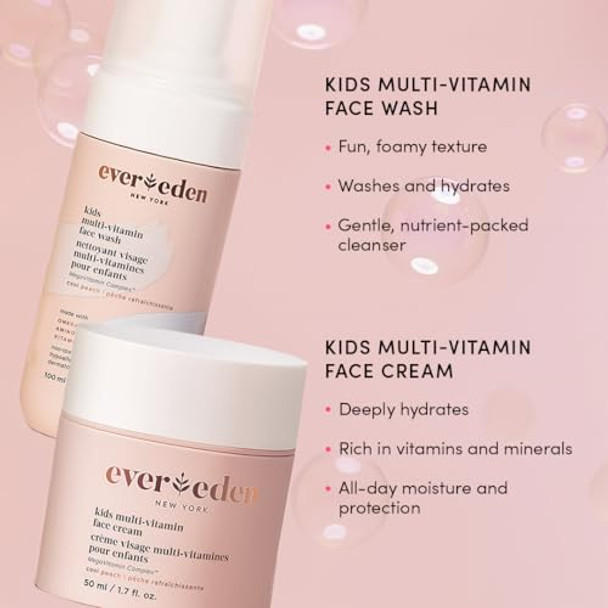 Evereden Kids Routine Bundle & Non-Toxic Lip Gloss - Happy Hair Duo Detangling Kids Shampoo And Conditioner + Happy Face Duo Face Wash For Kids And Multi-Vitamin Kids Face Cream + Tinted Lip Gloss