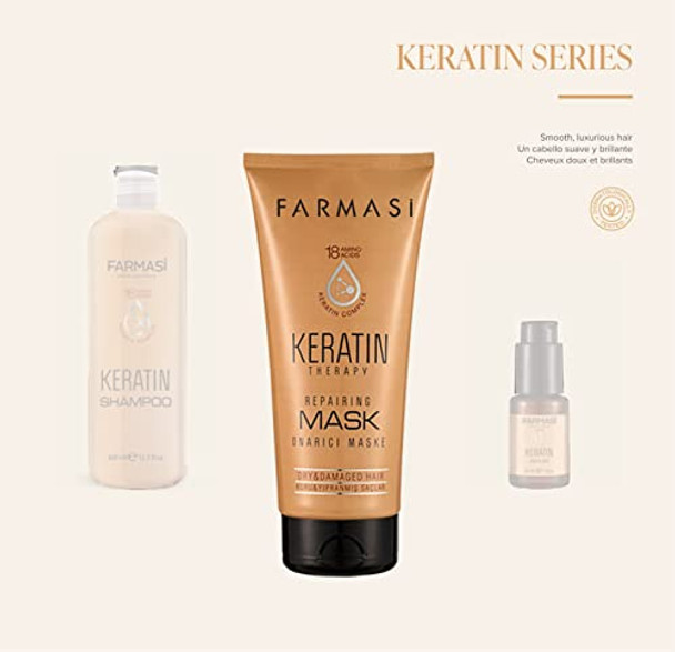 Farmasi Professional Keratin Therapy Repairing Hair Mask Dry Damaged Color Treated Hair Restore All Hair Types 6.7 Fl. Oz 200 Ml