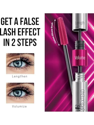 Farmasi Double Lash Extend Mascara 2-Step Special Brush For Lengthening & Volumizing False Lash Effect Buildable Formula No Clumping Defines & Multiplies Eyelashes Black 0.41 Fl Oz