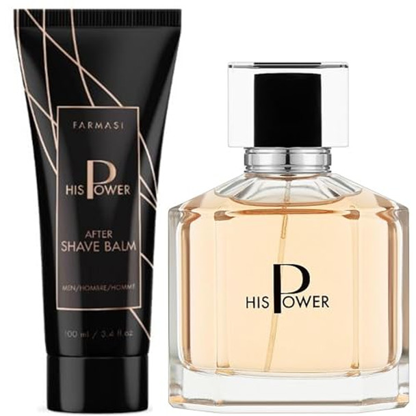 Farmasi Set: His Power Aftershave Balm 100Ml/3.38Floz & His Power Eau De Parfum For Men 100Ml/3.38Floz - Soothing Hydrating Long-Lasting Fragrance Masculine Scent Daily Use Grooming Set