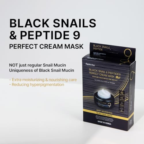 Farmstay Black Snail & Peptide 9 Cream Mask Korean Snail Mucin Mask Pack For Elastic & Glow Skin Hydrating & Anti-Aging Face Mask Pack Korean Skincare For Women & Men 10 Sheets (0.77 Fl. Oz Each)