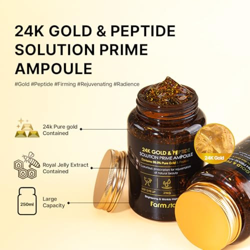 Farmstay 24K Gold & Peptide Solution Prime Ampoule Hydrating & Firming Serum Enhances Skin Elasticity Glow & Vitality Lightweight Fast-Absorbing Formula For A Radiant Complexion 8.45 Fl.Oz