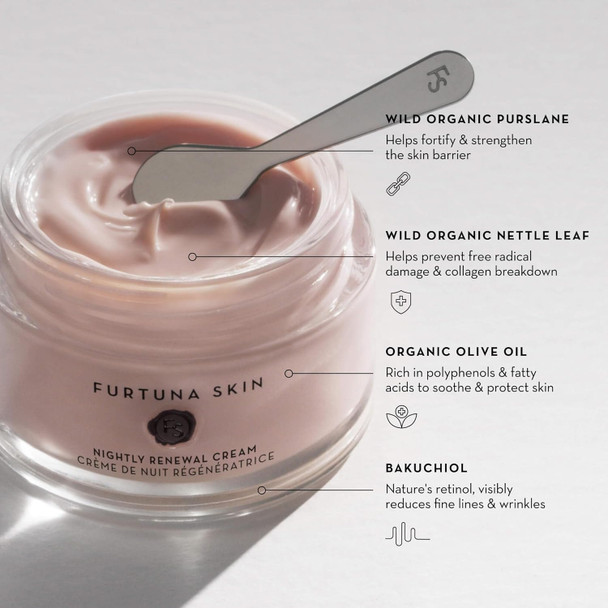 Furtuna Skin Nightly Real Cream - Intensive Overnight Regenerative Repair Moistrurizer Bakuchiol & Ceramide Infused Vegan Ewg Verified