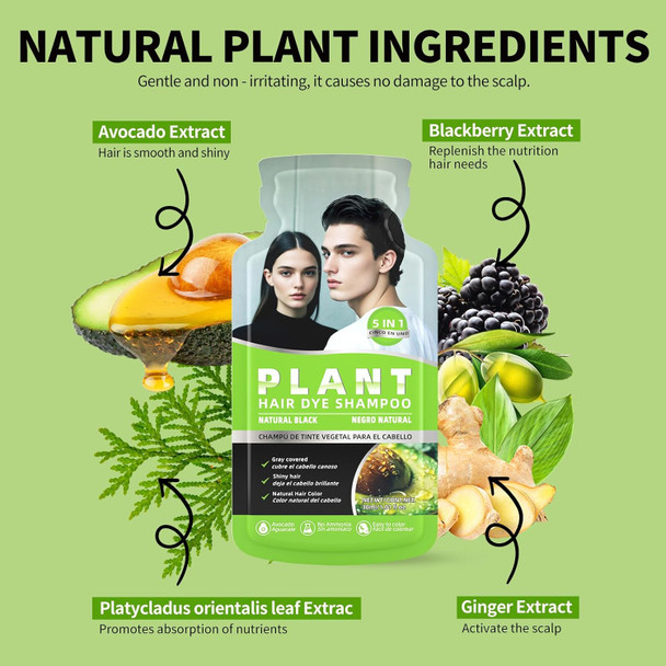 Gowwim Hair Dye Shampoo Gray Hair Coverage Hair Dye For Women & Men Bubble Semi-Permanent Hair Dye Shampoo Dye Hair Color Natural Plant Nourishing 30Ml10Pcs/10.14 Fl Oz Natural Black