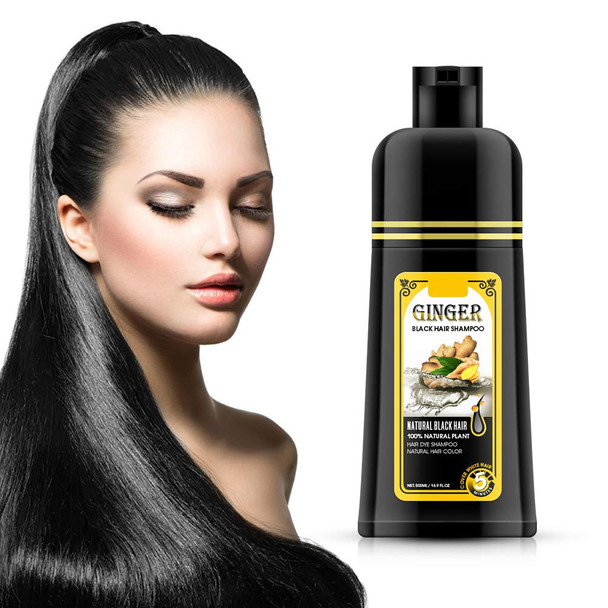 Gowwim Black Hair Dye Shampoo 5-In-1 Hair Dye Shampoo For Women & Men Gray Hair Cover Up Semi-Permanent Natural Nourishing Smooth Hair Color Herbal Ingredients Black For Grey Coverage 500Ml Ginseng