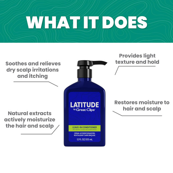 Great Clips Latitude Leave-In Conditioner Hydrating Leave In Conditioner For Men Promotes Hair Strength + Real 12Oz