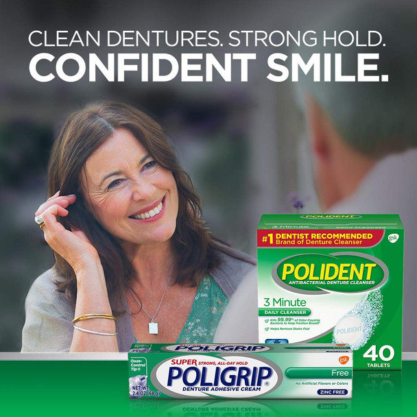 Polident 3 Minute Triple Mint Antibacterial Denture Cleanser Effervescent Tablets, 120 count