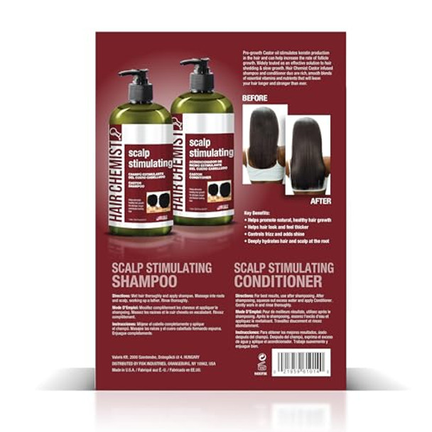Hair Chemist Scalp Stimulating Castor Oil Shampoo 33.8 Oz. & Conditioner 33.8 Oz. Set - 2-Pc Box - Castor Oil Hair Shampoo And Castor Oil Hair Conditioner Set