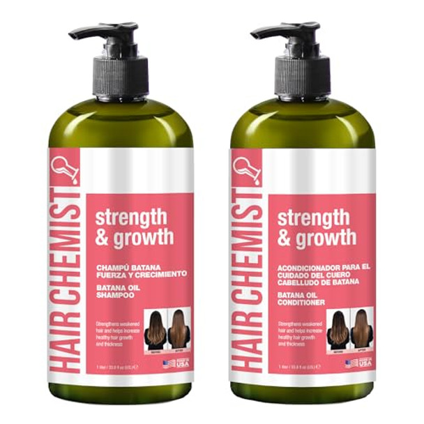 Hair Chemist Strength & Growth Batana Oil Shampoo And Conditioner Set 33.8 Oz. (2-Pc Set) - Batana Shampoo And Conditioner For Hair Growth Thickening And Strength