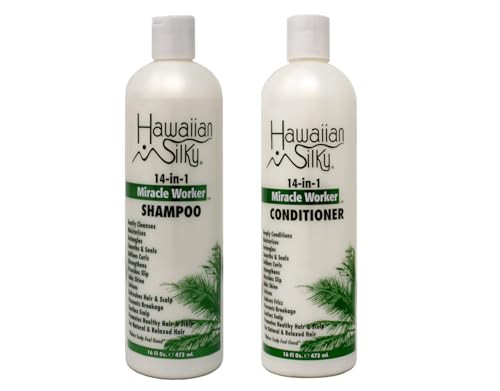 Hawaiian Silky Miracle Worker 14-In-1 Shampoo & Conditioner Bundle Hydrating & Strengthening Hair Care Set 16 Fl Oz Each