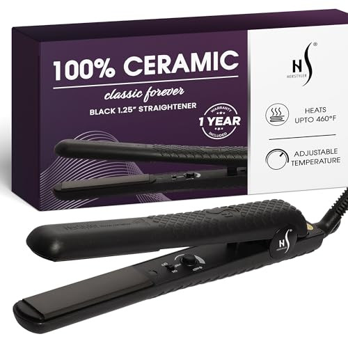 Herstyler Forever Straightening Flat Iron - Travel Friendly Dual Voltage Flat Iron 1.25 Inch - Ceramic Hair Straightener For Silken Hair - Negative Ion Technology To Fight Frizz