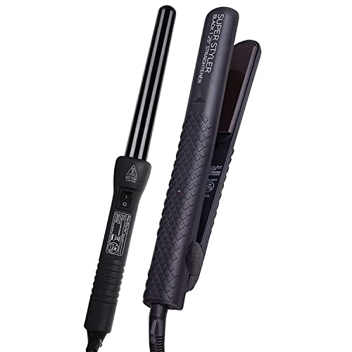 Herstyler Superstyler Flat Iron - Grande Curling Iron Black - Curling Wand Straightener Set